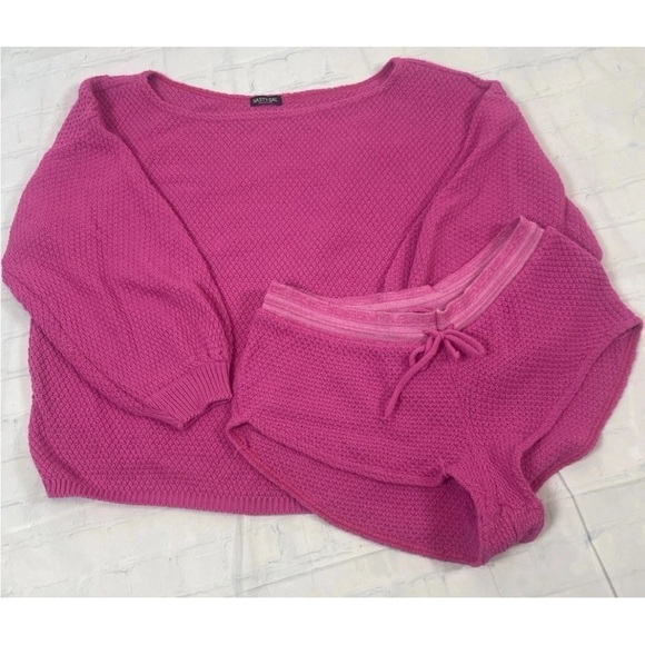 Nasty Gal Knit Happens 2 Pc Hot Pink Sweater Top And Short Lounge Set Woman’s M - Picture 2 of 15